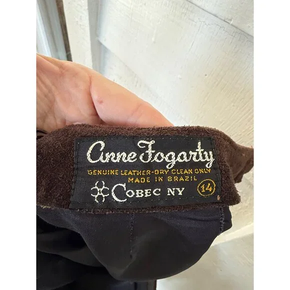 Vintage 70's Anne Fogarty Brown Suede Skirt Marked Size 14 - Picture 3 of 16